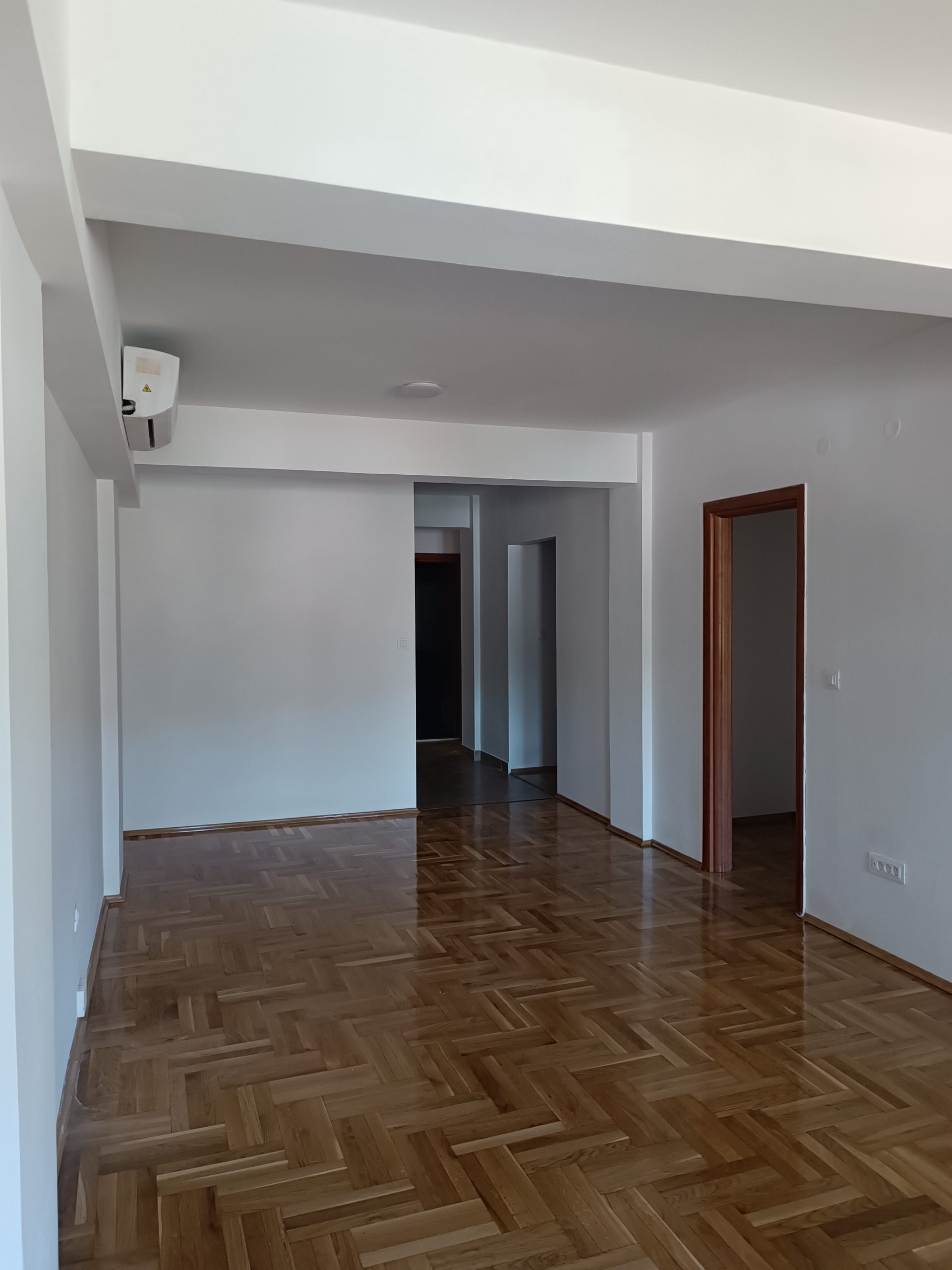 Prodaja nekretnina Podgorica - Prostrani dnevni boravak sa parketom u riblju kost uzorku i prolazom ka sobama